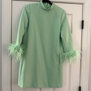 Tuckernuck Green Feather Cuff Mini Dress